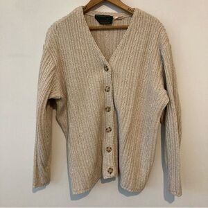 NORTHERN REFLECTION WOMENS BEIGE BUTTON UP CABLE KNIT CARDIGAN SWEATER SIZE M